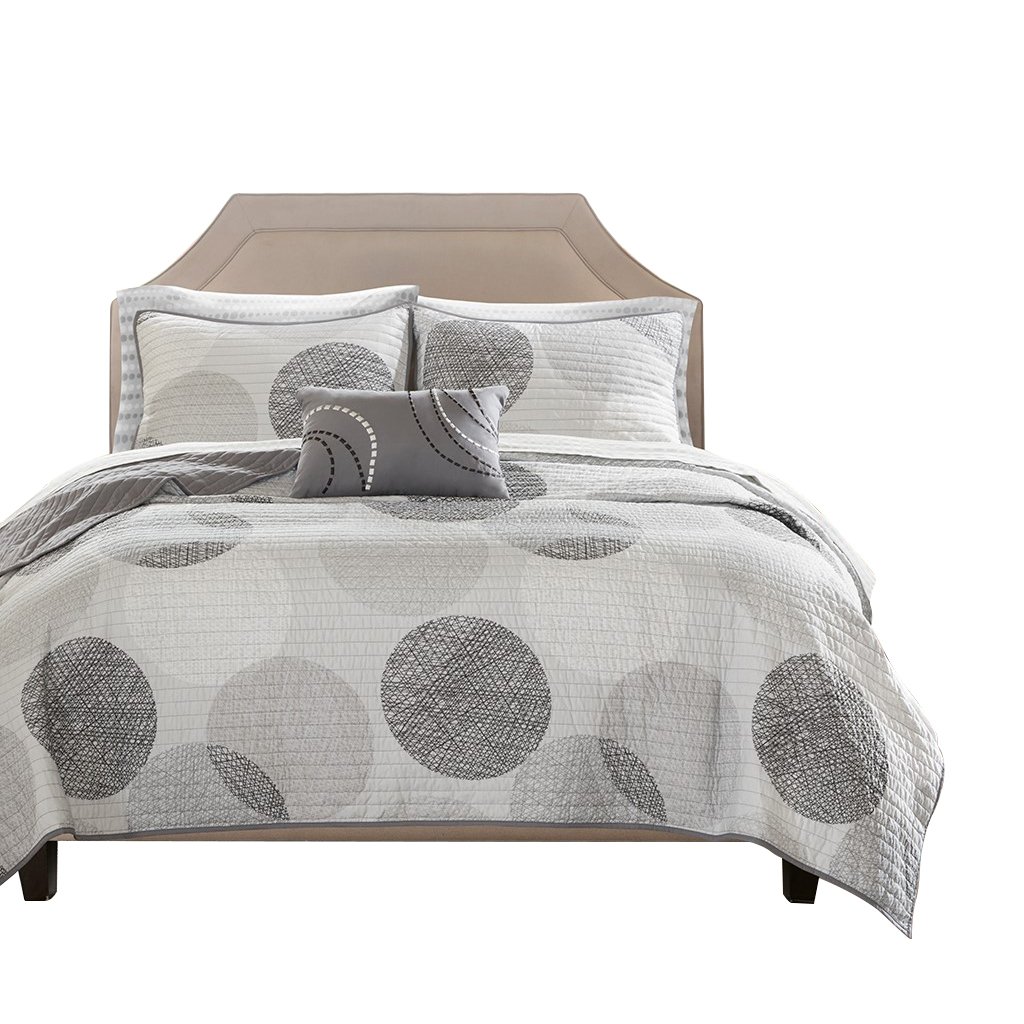 Gracie Mills Reversible Quilt And Cotton Sheet Set Geometric Circle Grey Twin Grace-7861