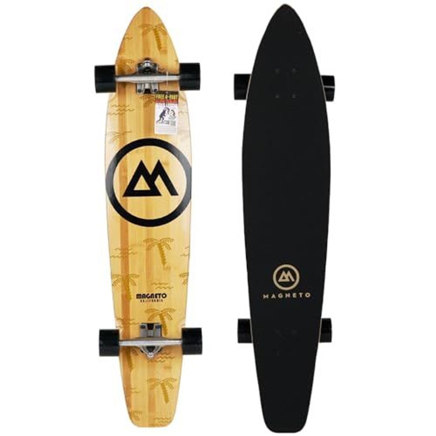 Magneto 44 inch Kicktail Cruiser Longboard Skateboard | Bamboo and Hard Maple Deck | Made for Adults, Teens, and Kids (Palm Flats)