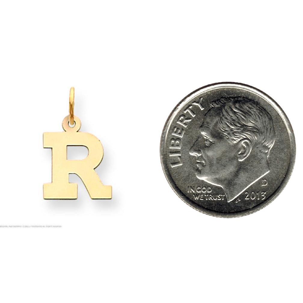 14K Yellow Gold Small Block Intial Letter R Charm Jewerly 18mm x 10mm