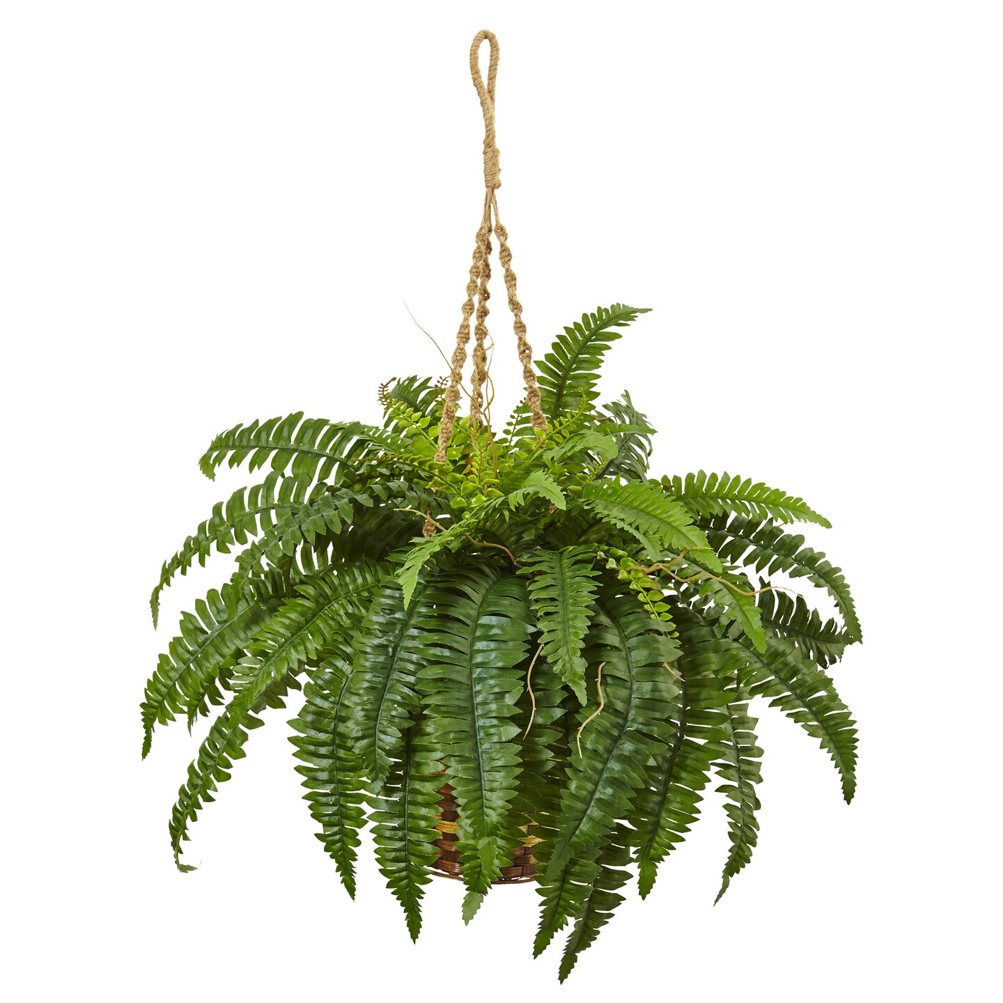 Nearly Natural 33&#x22; Boston Fern Hanging Artificial Basket