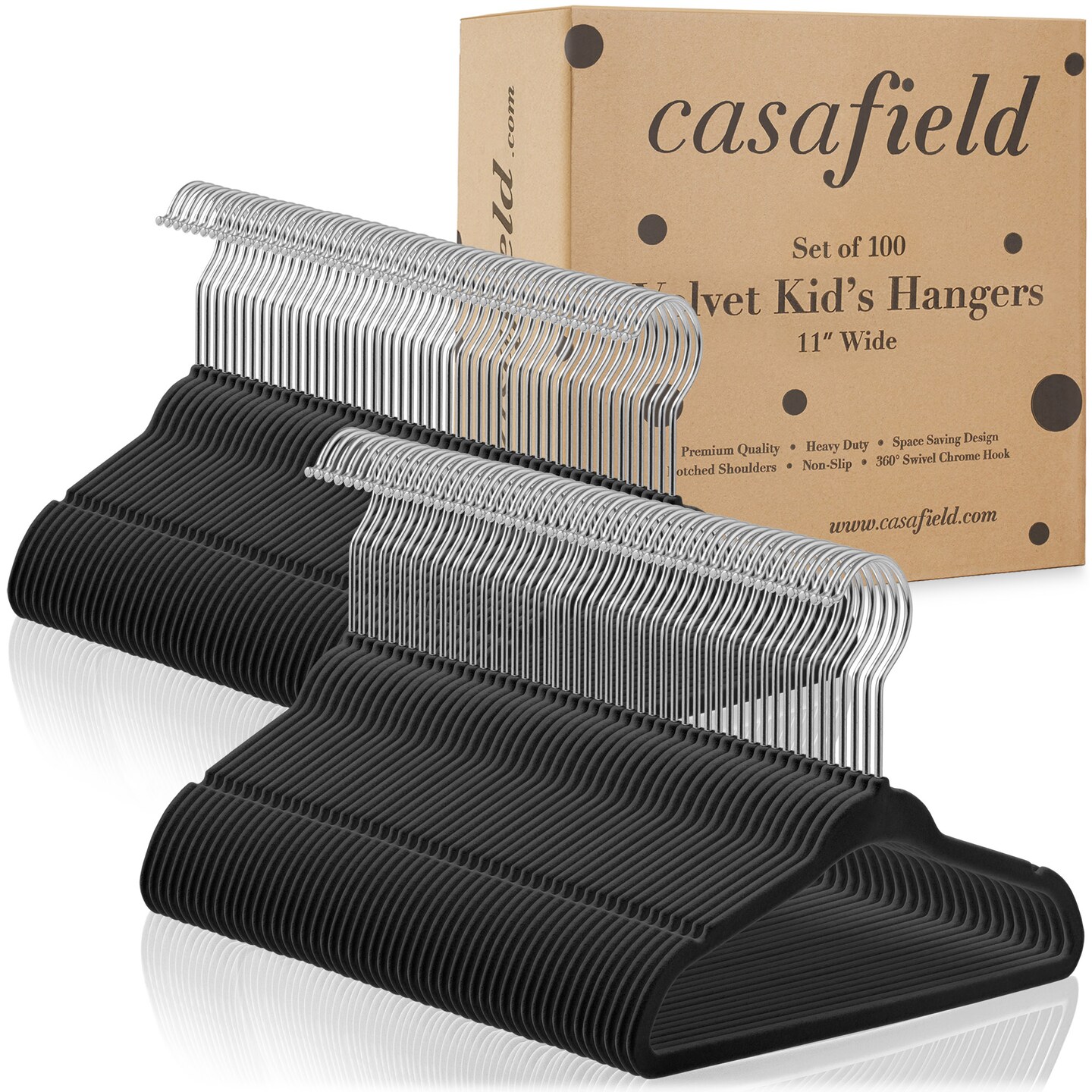 Casafield 100 Velvet Baby Hangers - 11" Size for Infant & Toddler Clothes