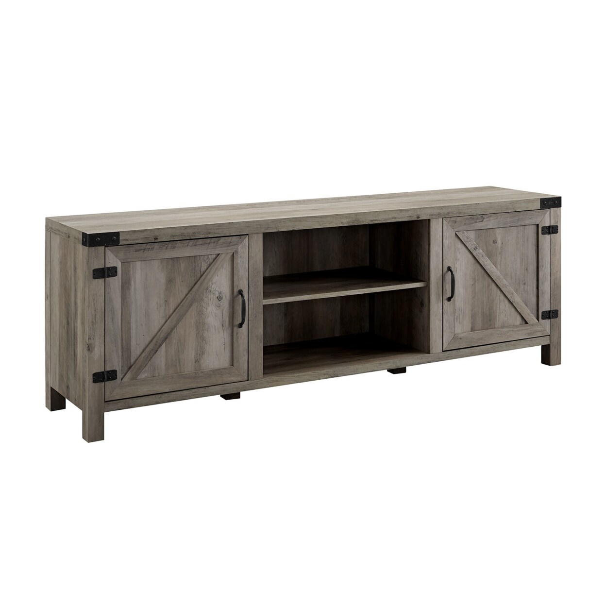Offex   70&#x22; Modern Farmhouse Barn Door Wood TV Stand - Grey Wash