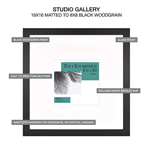 MCS Studio Gallery Frame, Black Woodgrain, 16 x 16 in matted to 8 x 8 in , Single
