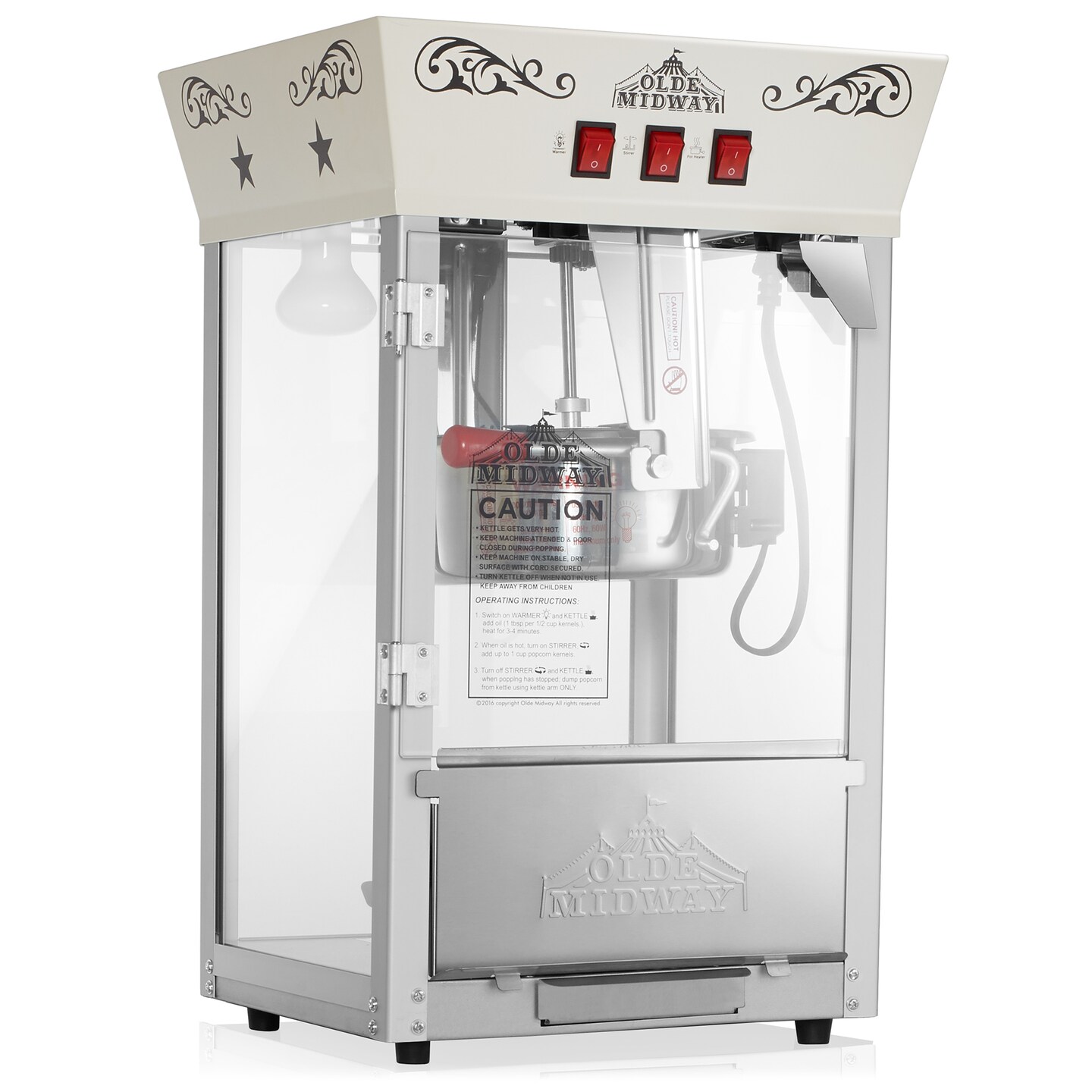 Olde Midway Movie Theater-Style Popcorn Machine Maker with 8-Ounce Kettle, Vintage-Style Countertop Popper