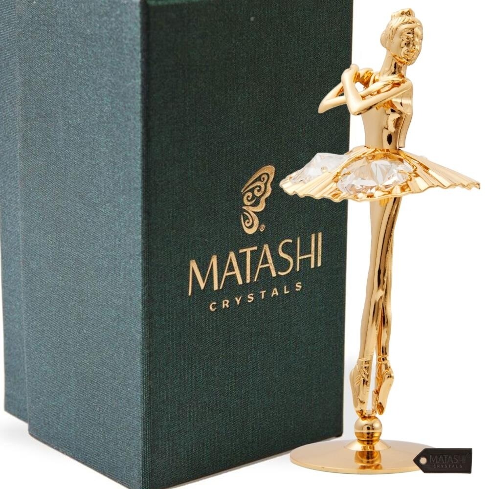 Matashi 24K Gold Plated Crystal Studded Ballerina W/ Arms Crossed Figurine Tabletop Showpiece Gift For Birthday Mothers