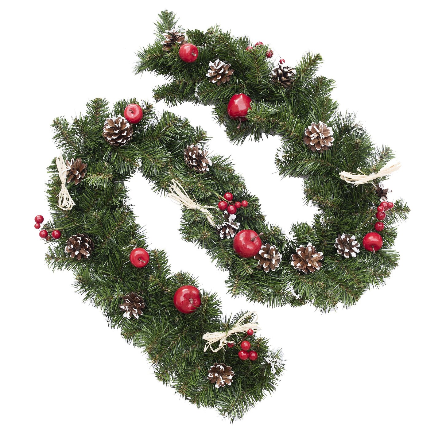 Ukrainian Christmas Garland w. Straw Bows, Apples &#x26; Pine Cones 59 Inches
