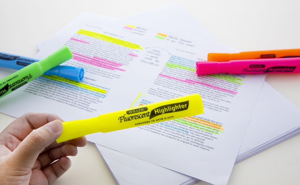 BAZIC Desk Style (Pack) Fluorescent Highlighters Yellow (12/Pack)