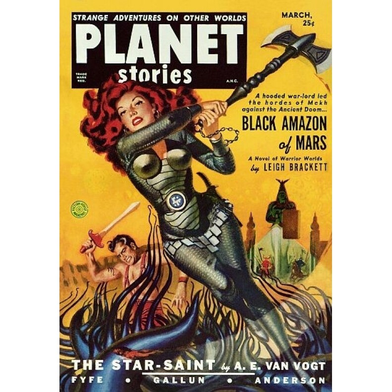 Vintage Sci Fi Planet Stories Black Amazon Mars Poster Print (24 X 36)