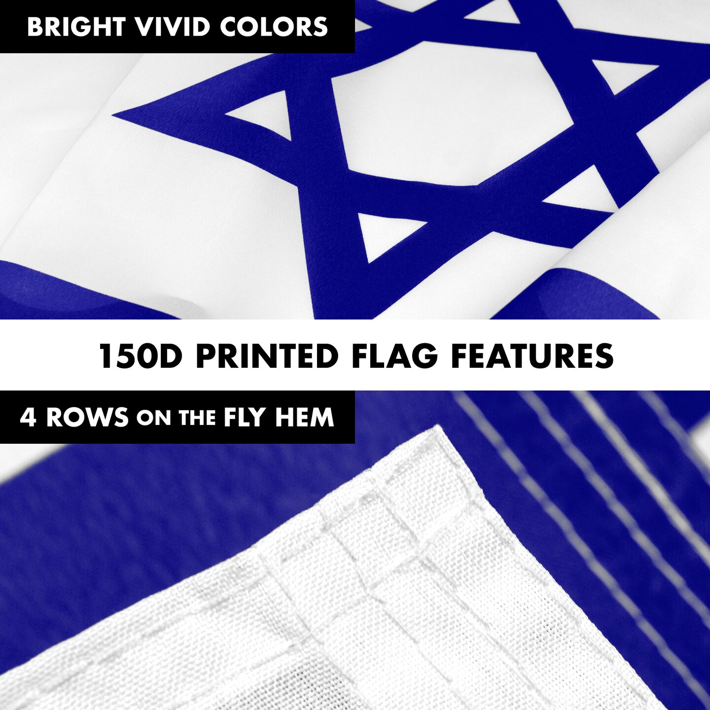 G128 Combo Pack: 6 Feet Tangle Free Spinning Flagpole (White) Israel Israeli Flag 3x5 ft Printed 150D Brass Grommets (Flag Included) Aluminum Flag Pole