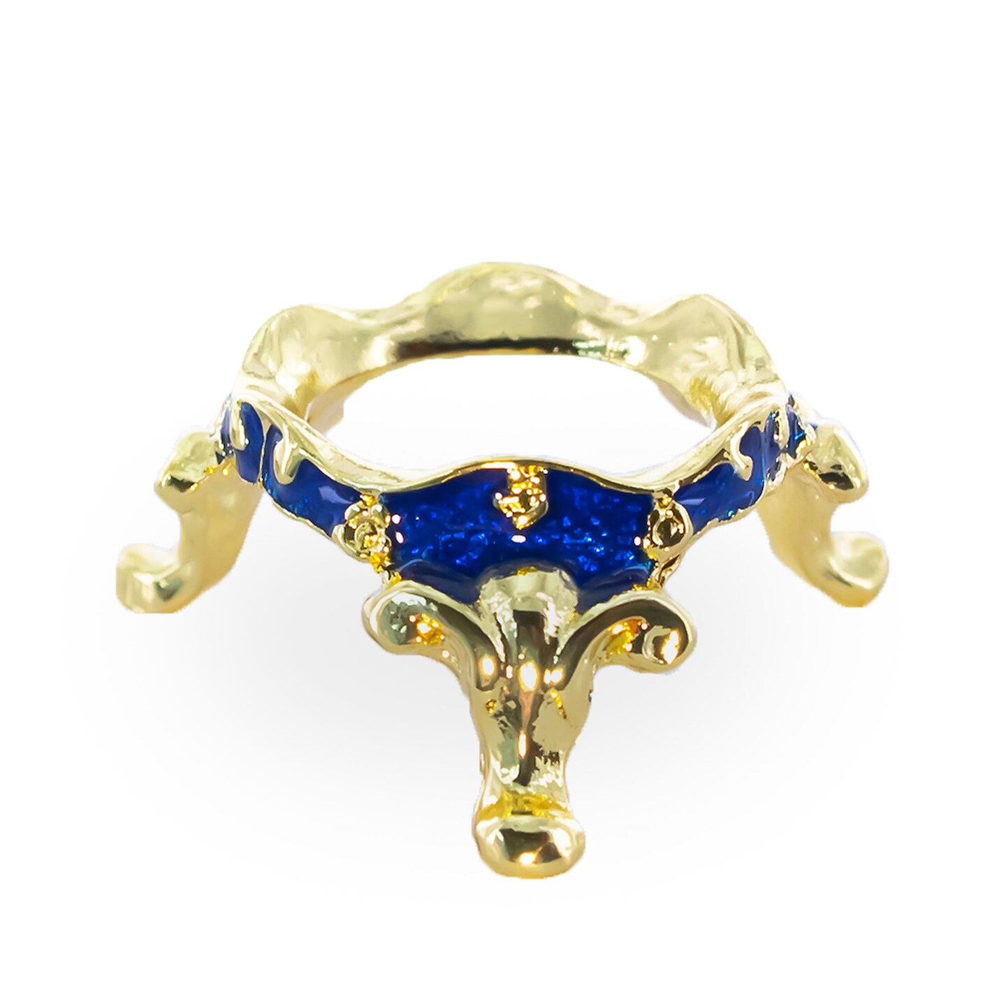 Mini Three-legged Blue Enamel Metal Egg Sphere Stand Holder Display