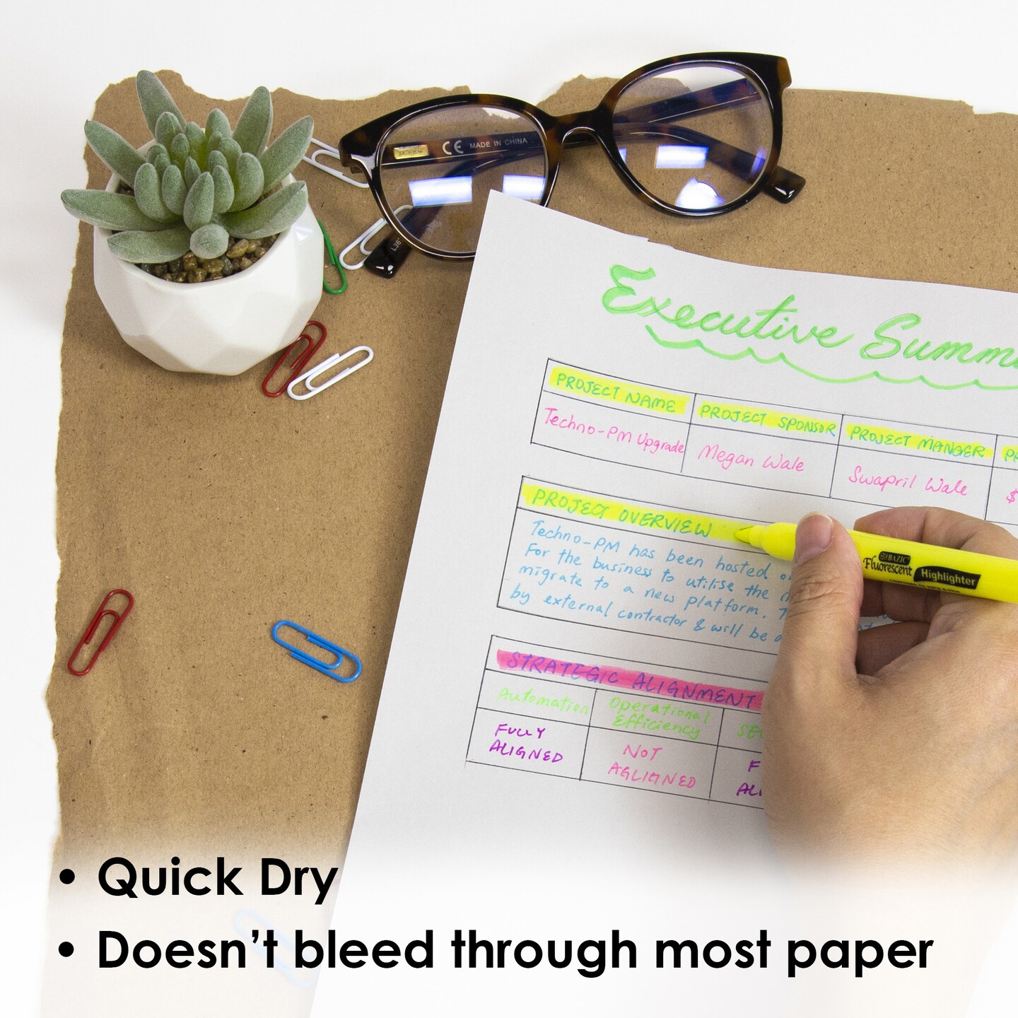 BAZIC Pen Style (Pack) Fluorescent Highlighter Yellow w/ Pocket Clip (12/Pack)