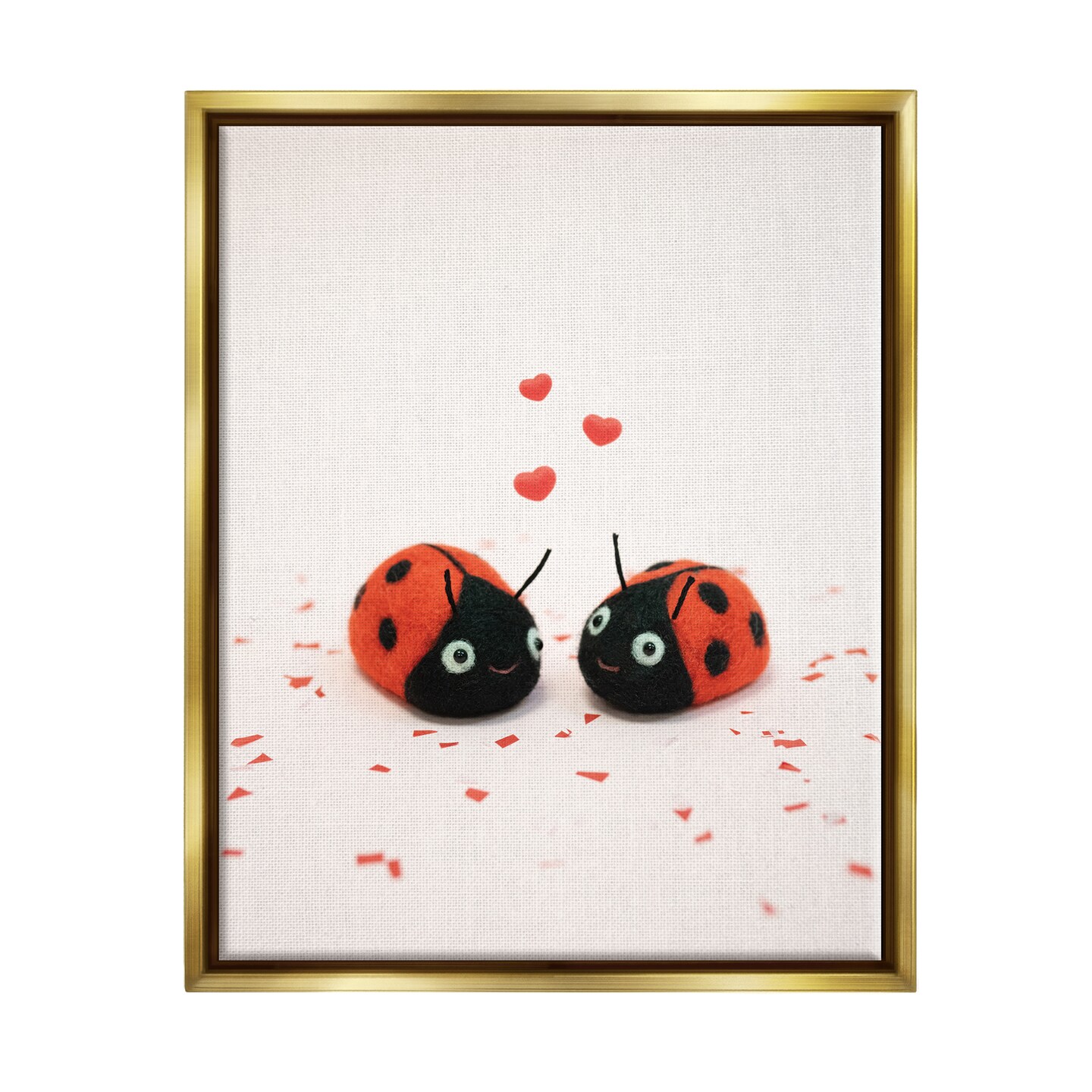 Stupell Industries Ladybugs Valentine's Hearts Black Framed Floater Canvas Wall Art
