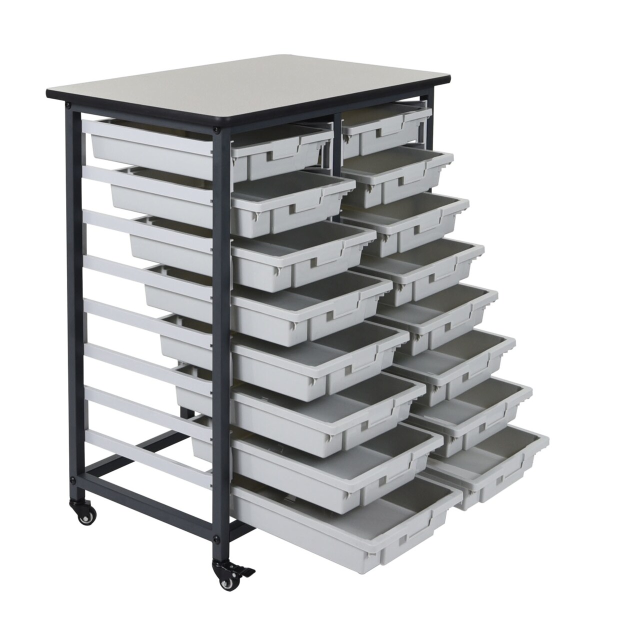 Offex Mobile Bin Storage System - Double Row with 16 Small Bins