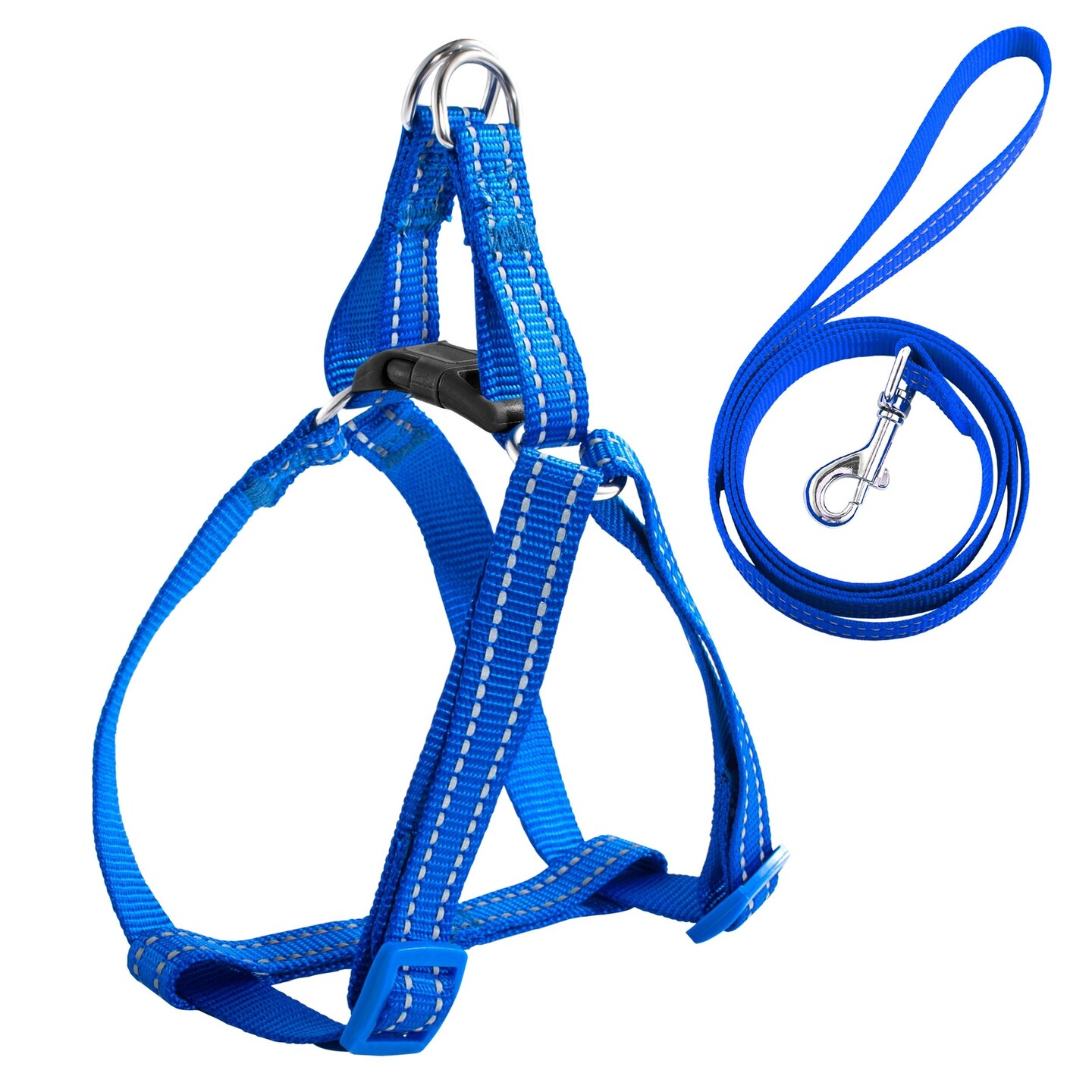 No Pull Nylon Harness and Leash Set Reflective Adjustable for Dogs Cats Pets Walking, Blue, Extra Large Size XL