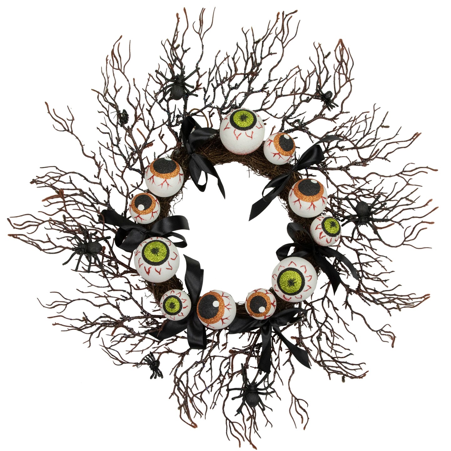 Northlight Eyeballs and Spiders Halloween Twig Wreath, 24-Inch, Unlit