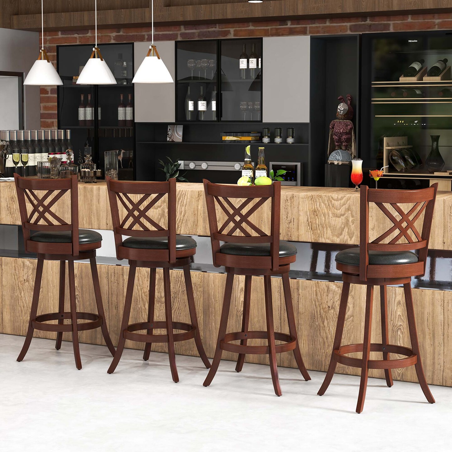 Costway 24''/29'' Swivel Bar Stools Set of 2 Upholstered Counter Stools with Cushion & Footrests