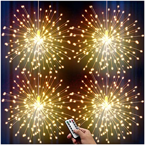 4 Pack Starburst Lights 120 LED 8 Mode Battery Operated Chandelier Star Lights with Remote, Hanging Christmas Decorations Indoor