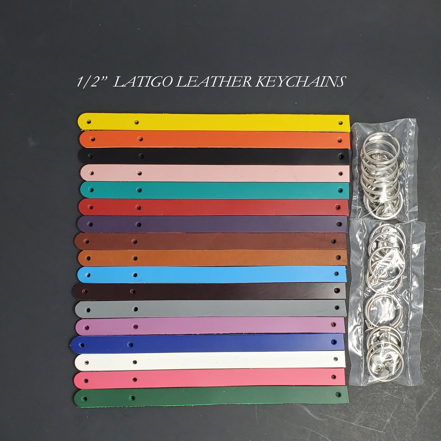 1/2&#x22; Blank Leather Keychains Kit - 10 Pre-Cut Blank Keyrings for Stamping &#x26; Engraving