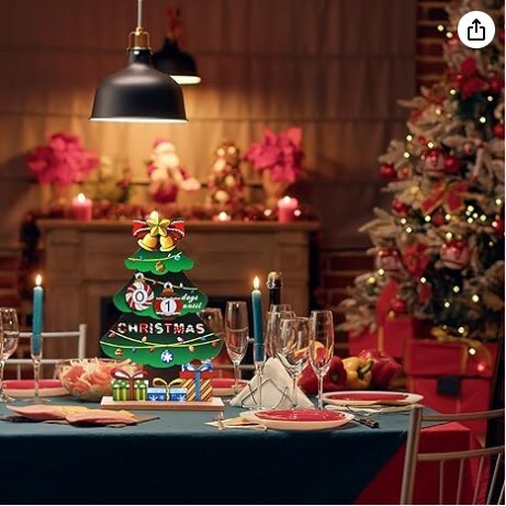 14&#x22; Wooden Advent Calendar, Colorful Xmas Tree Tabletop Centerpieces Decorations Indoor with &#x27;Merry Christmas&#x27; Printed, Large Wood X-mas Ornaments Home Decoration