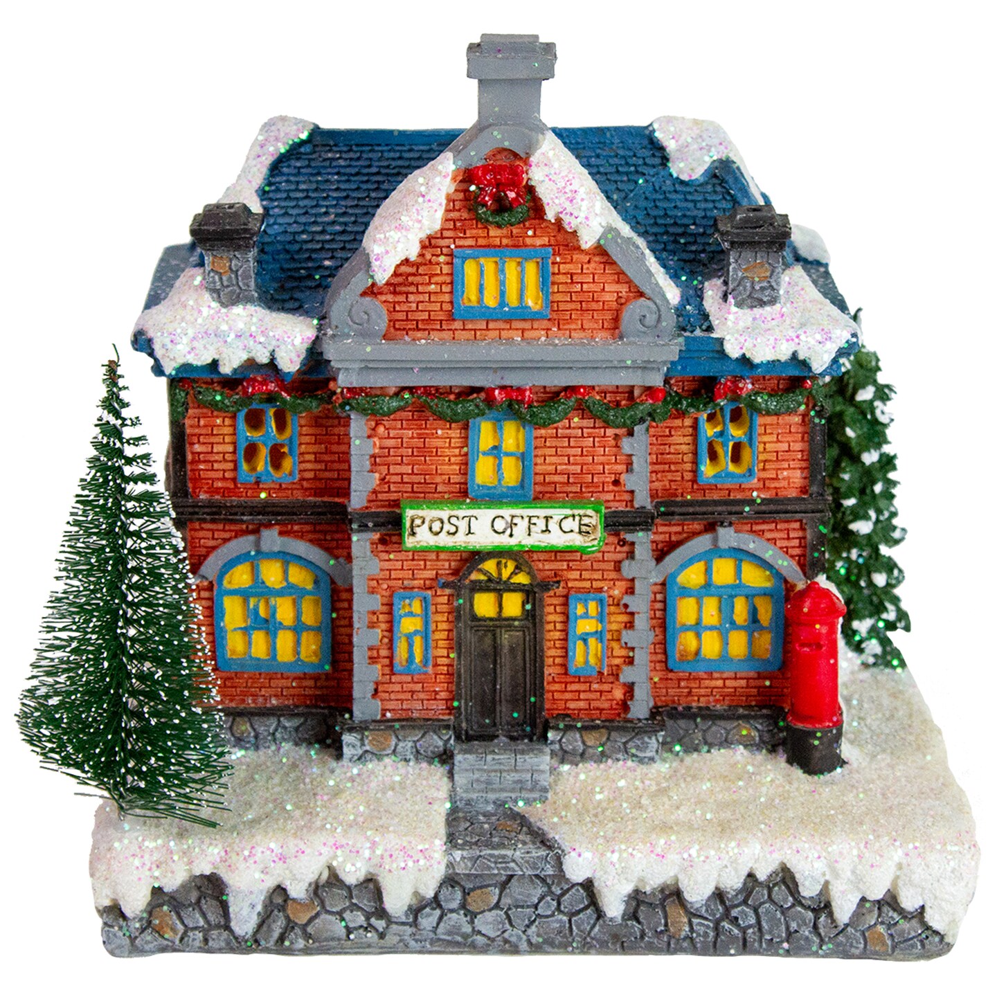 Northlight 7&#x22; Red LED Lighted Post Office Christmas Village Decoration