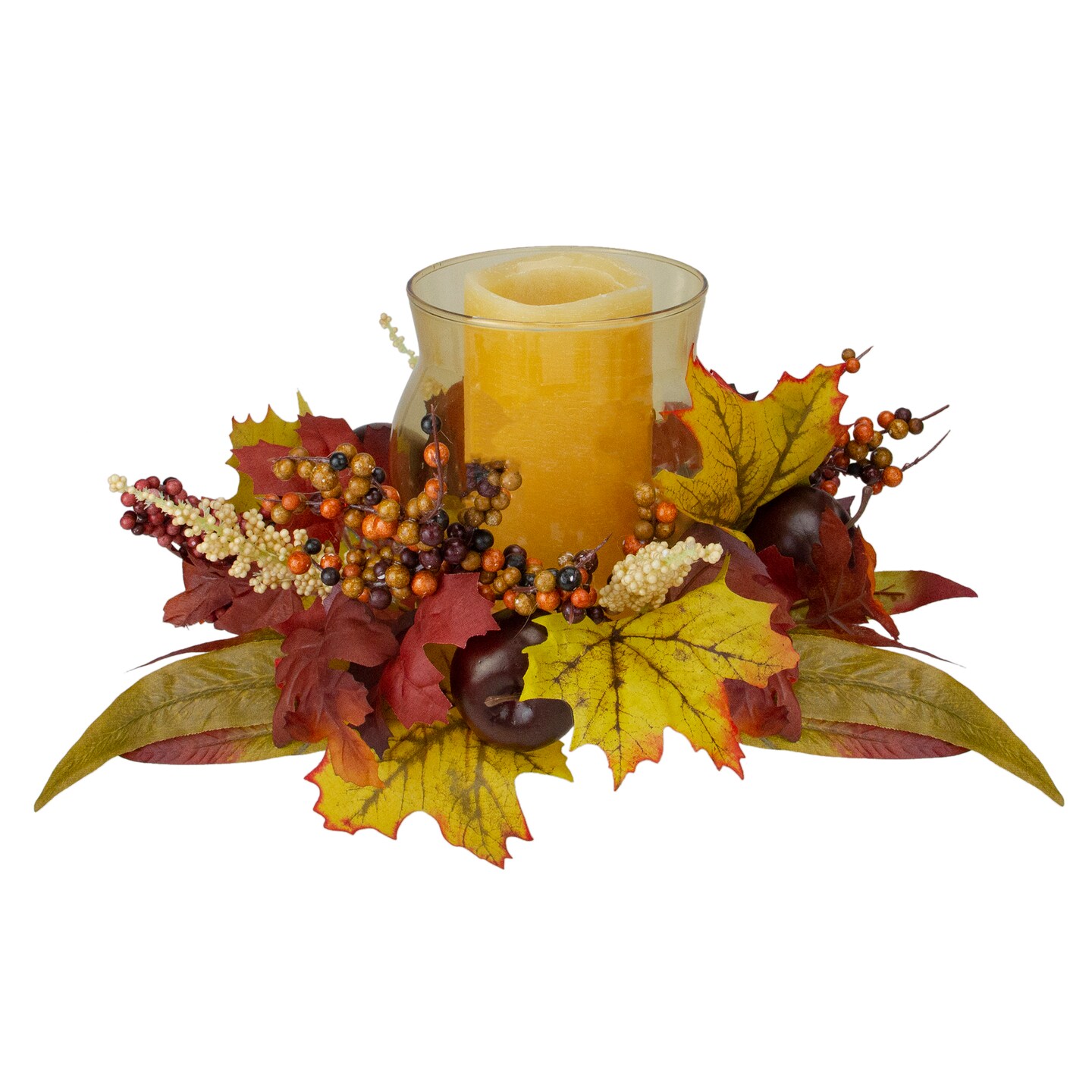 Northlight Fall Apple Glass Hurricane Pillar Candle Holder Thanksgiving