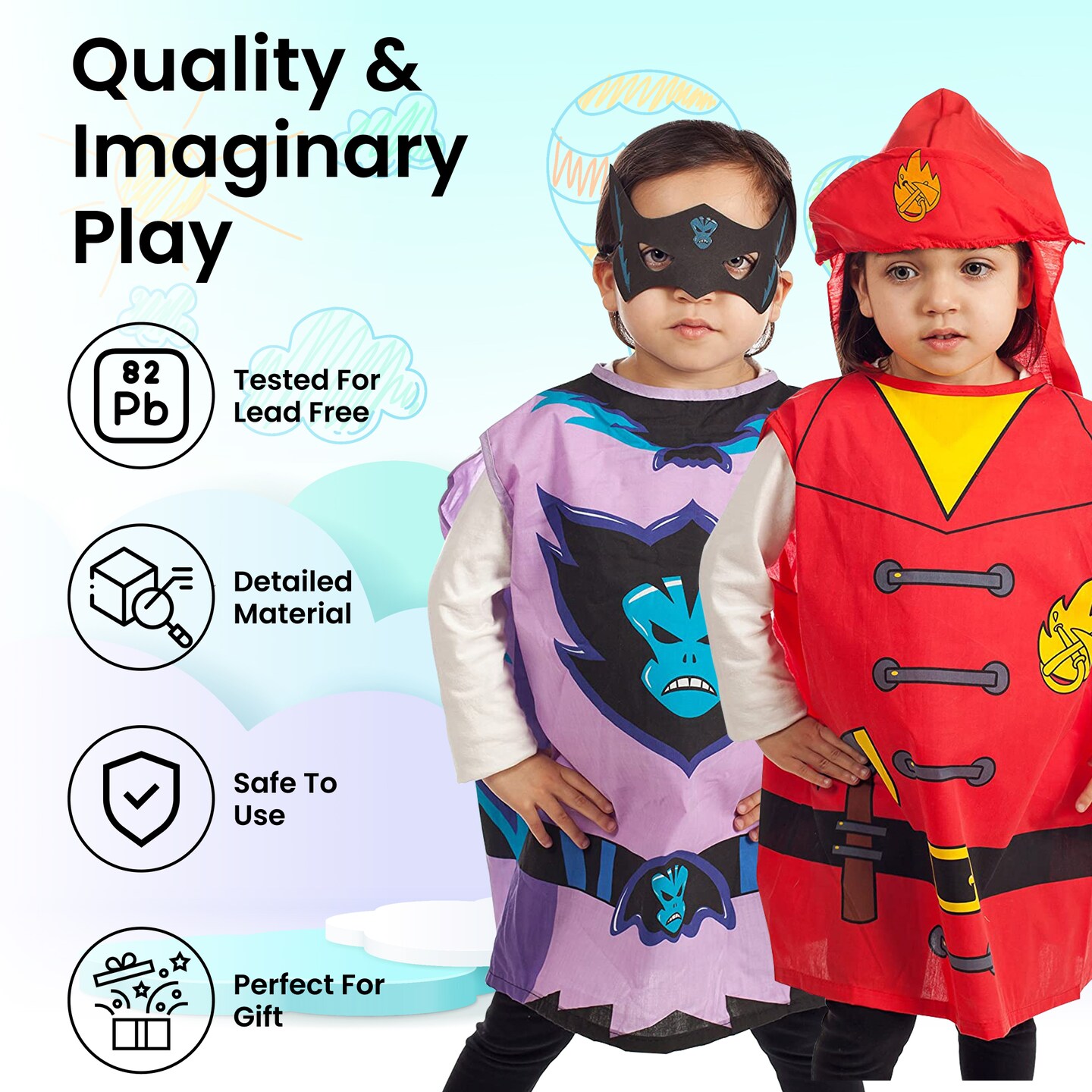 IQ Toys Dress Up Costumes Trunk Set - Firefighter, Chef, Doctor, Clown, Witch, Gotham - Kids Costume Dress Up - 6 Pack