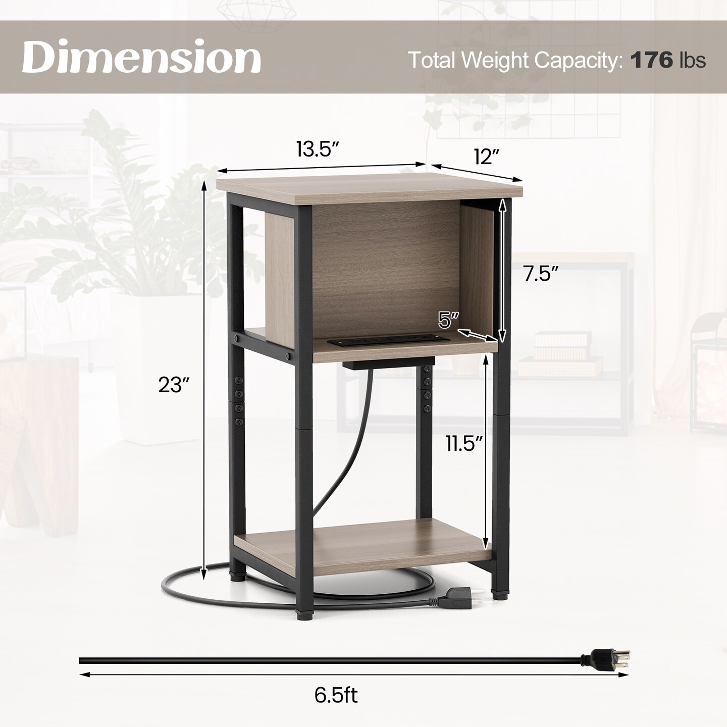 3-Tier End Table with USB Ports &#x26; Power Outlets