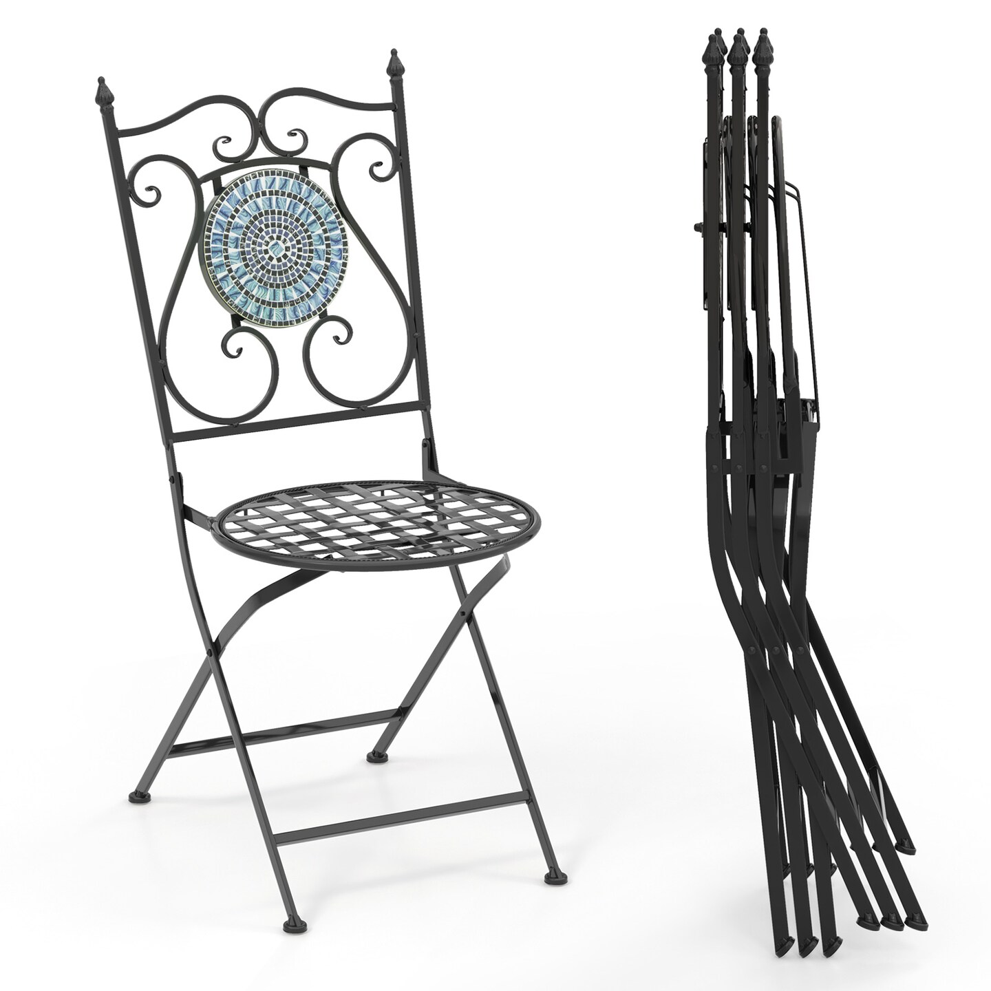 Set Of 2 Mosaic Chairs For Patio Metal Folding Chairs