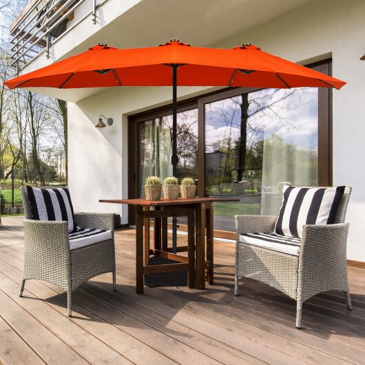 15 Ft Solar Led Patio Double-sided Umbrella Market Umbrella With Weight Base