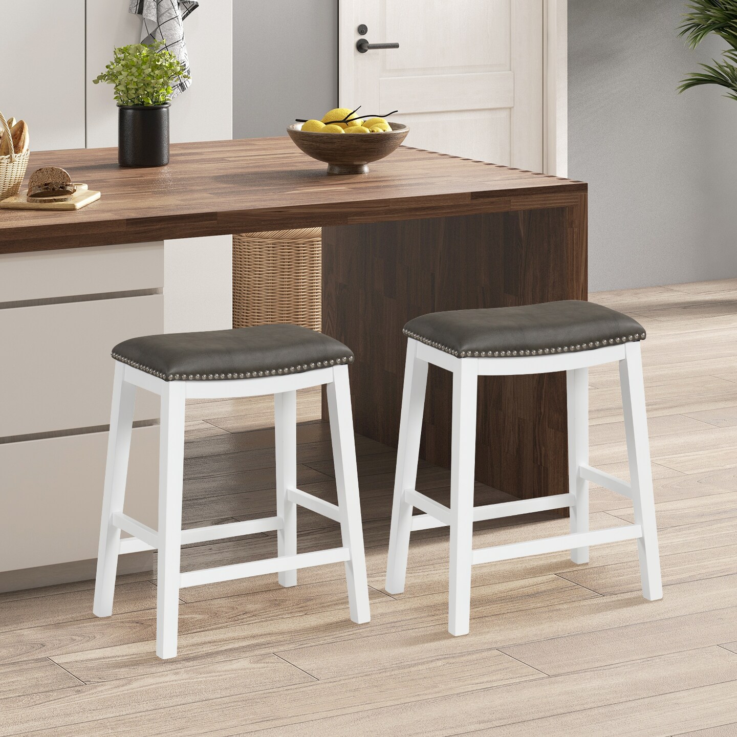 26 Inch Counter Height Bar Stool Set Of 2 With Upholstered Seat