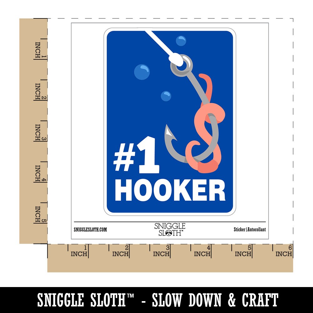 Number 1 Hooker Fishing Hook Bait Worm Waterproof Vinyl Phone Tablet Laptop Water Bottle Sticker Set - 5 Pack