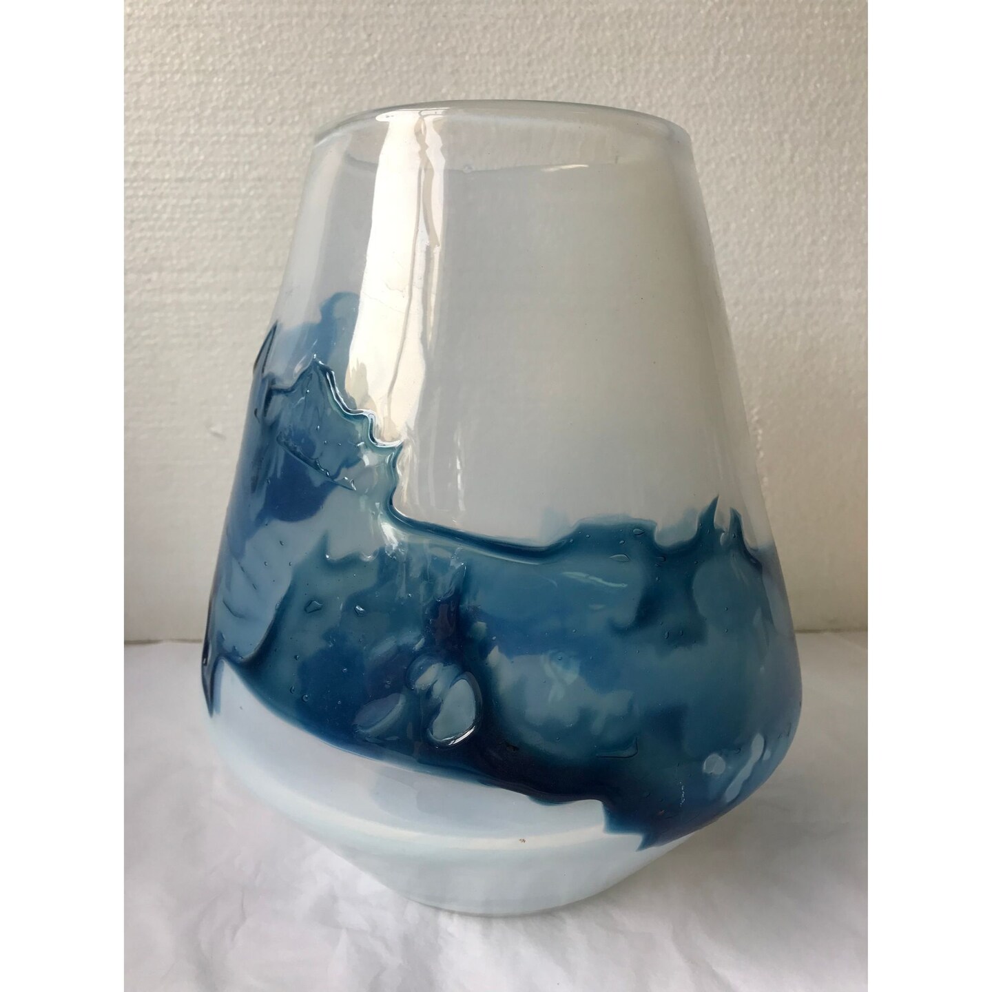 CC Home Furnishings 10&#x22; White and Blue Hand Blown Glass Vase