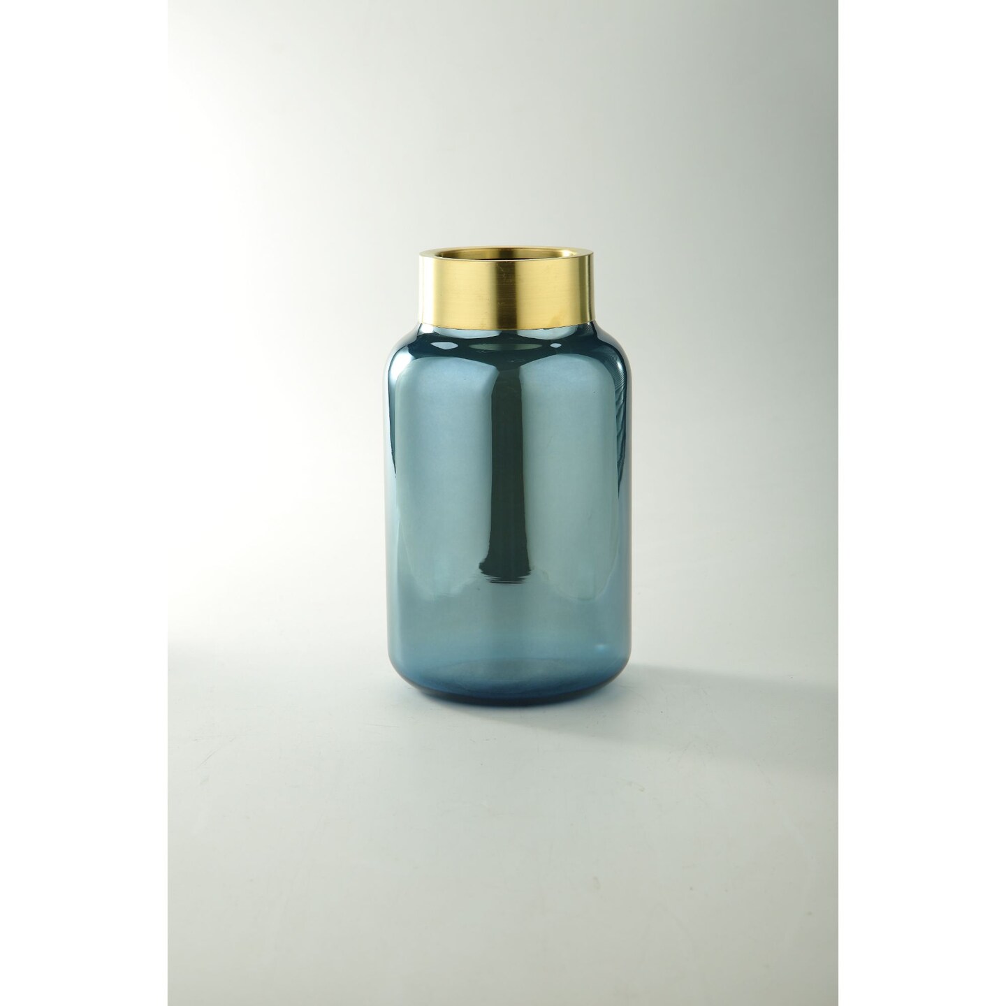 CC Home Furnishings Cylindrical Hand Blown Transparent Glass Vase - 10&#x22; - Blue and Gold