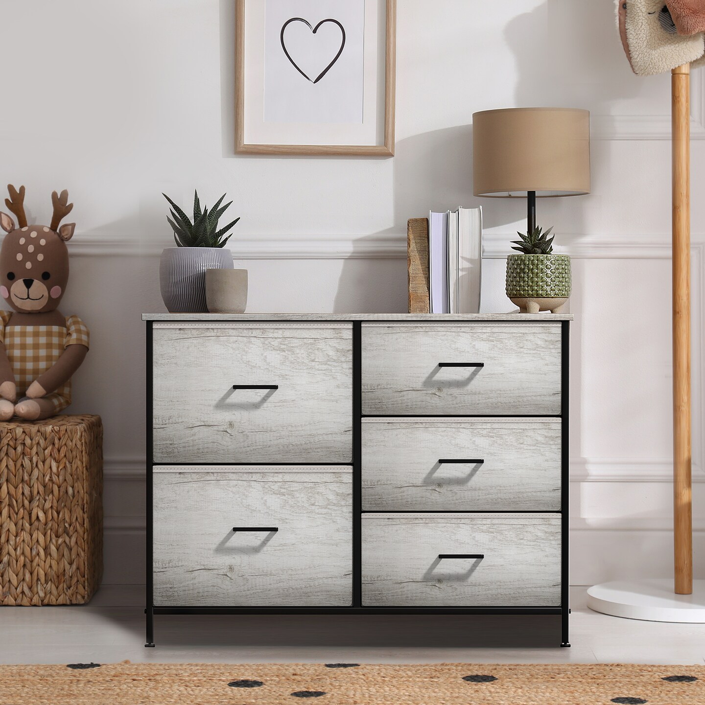 Sorbus Dresser with 5 Drawers - Storage Chest Organizer with Steel Frame, Wood Top, Handles, Fabric Bins
