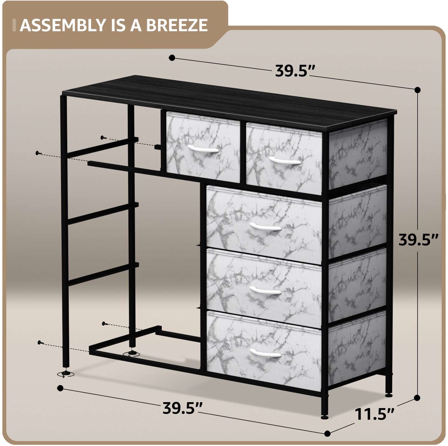 Sorbus Dresser with 9 Drawers - Furniture Storage Chest Tower Unit for Bedroom, Closet, etc - Steel Frame, Wood Top, Fabric Bins