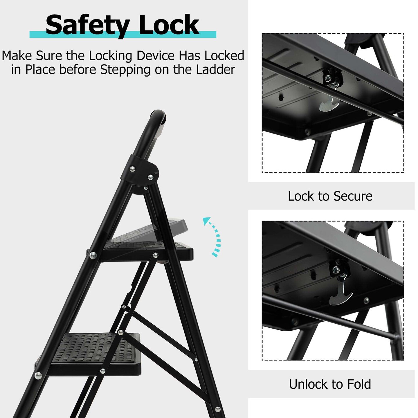 Costway 3 Step Ladder Folding Step Stool 330lbs Capacity w/ Anti-Slip Pedal &#x26; Handle