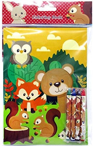 TINYMILLS Woodland Animals Coloring Book for Kids Party Favor Set with 12 Coloring Books and 48 Crayons