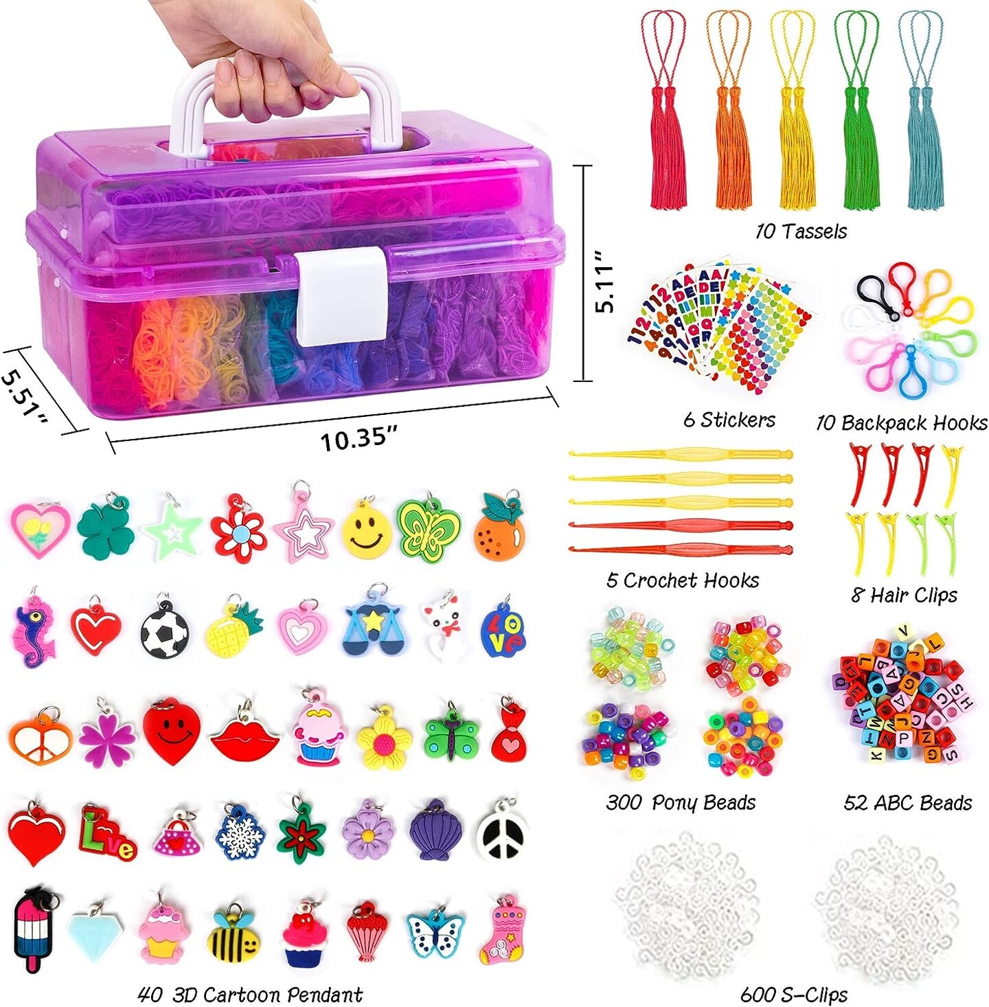 17500+ Rubber Loom Bands with 3 Layer Container, 28 Colors, 600 S-Clips, 352 Beads, 40 Cartoon Pendant, Bracelet Making Refill Kit for Kids