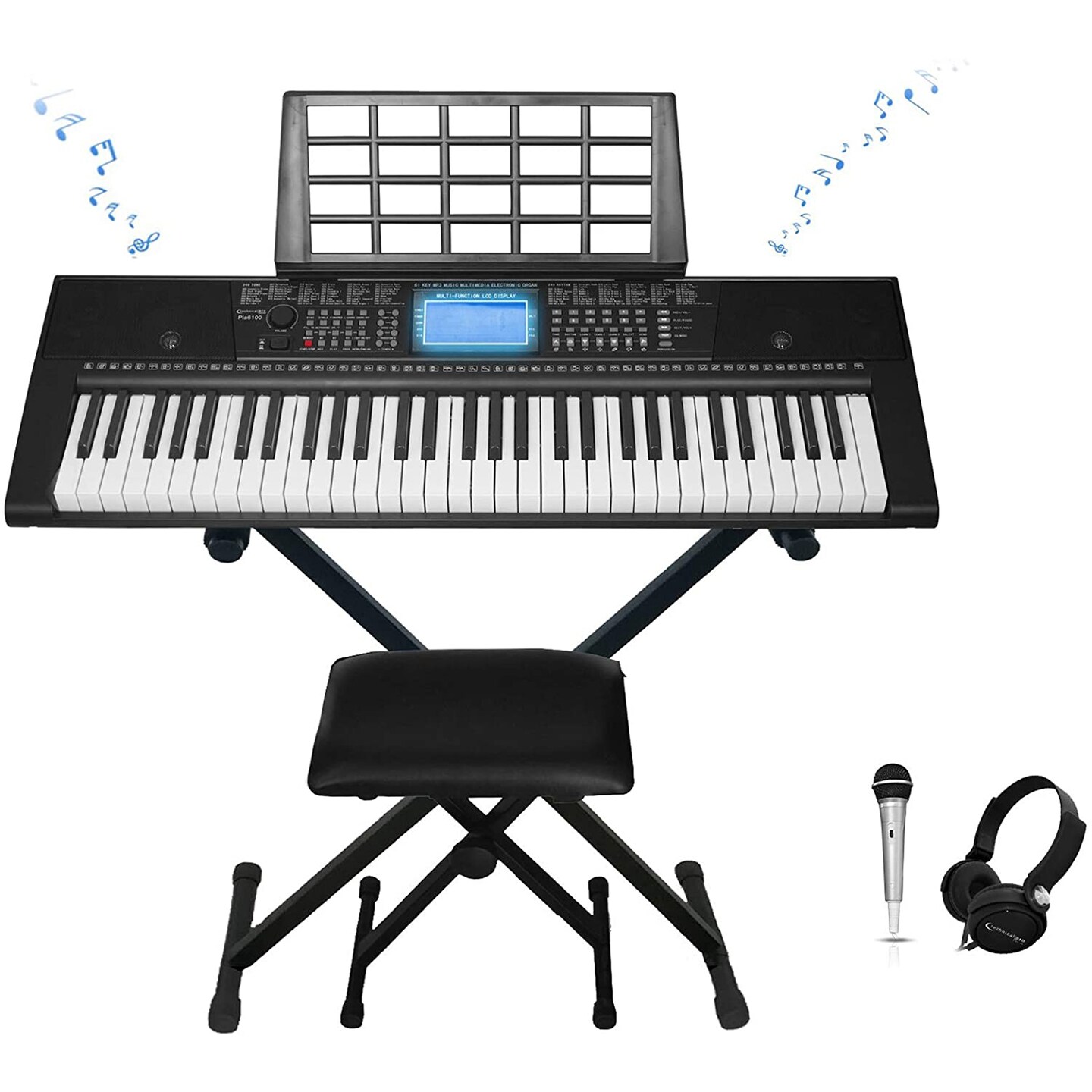 Technical Pro   61 Keys Electric Piano Learning Keyboard Bundle with Seat Stand and Mic 3x Learning Mode Built In Speaker
