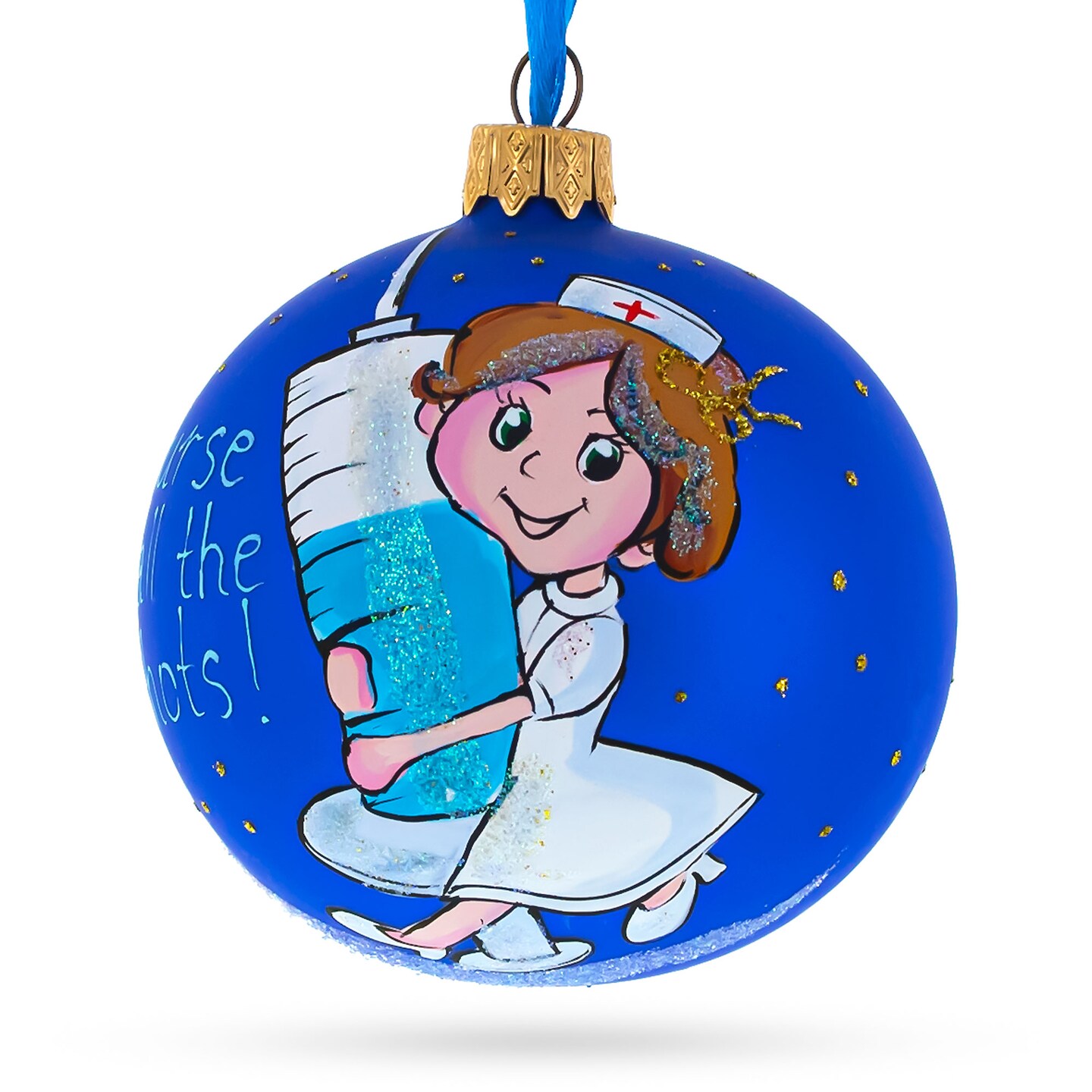 Medical Professional Nurse with Syringe Glass Ball Christmas Ornament 3.25 Inches