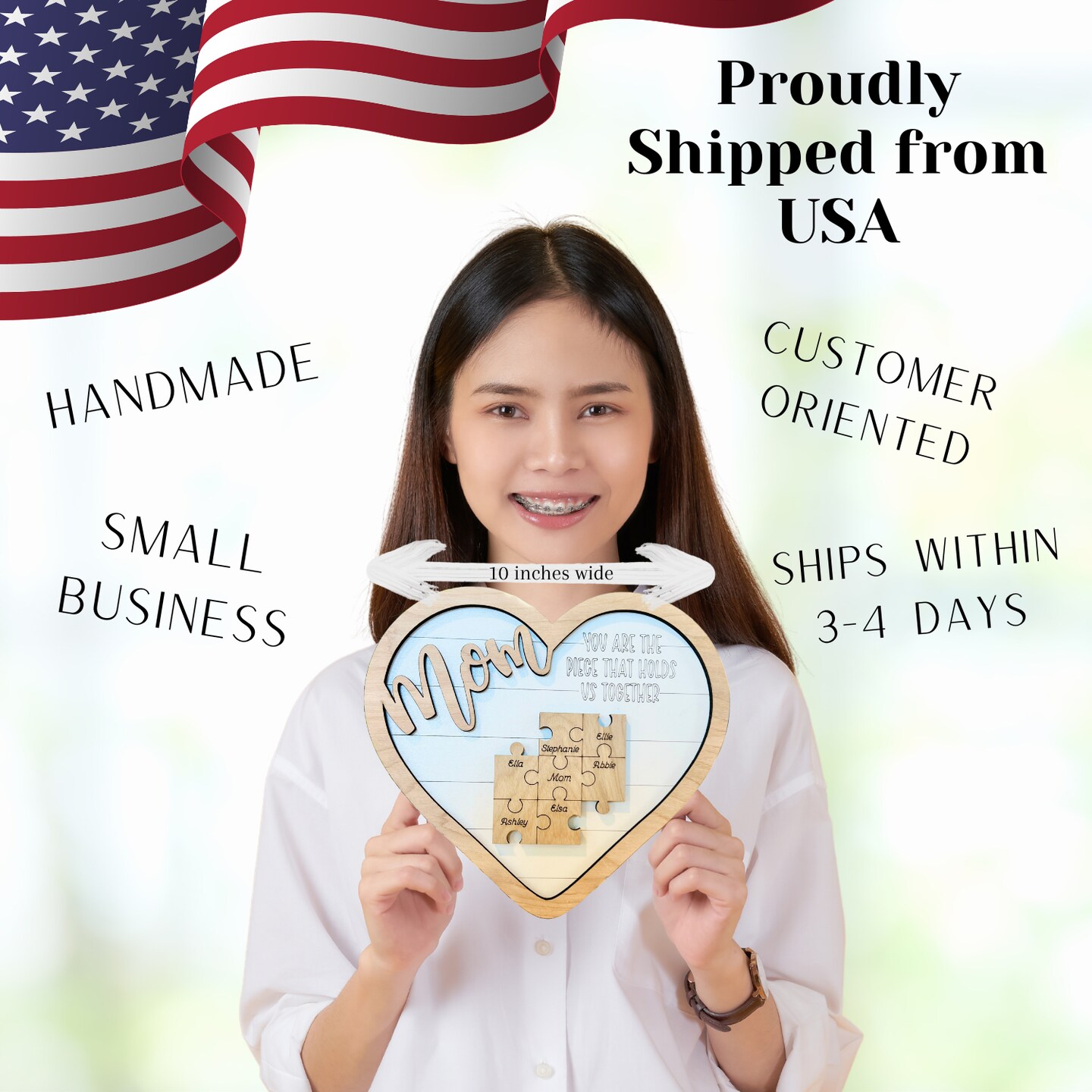 Mothers Day Puzzle Piece Heart Plaque | Wood Heart Sign
