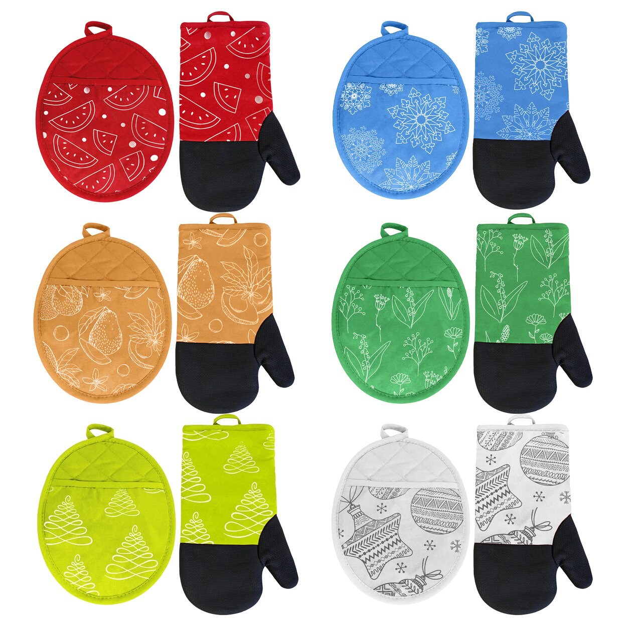 Neoprene Kitchen Set 2 Pack Oven Mitt Pot Holder Heat Resistant Non Slip Cotton