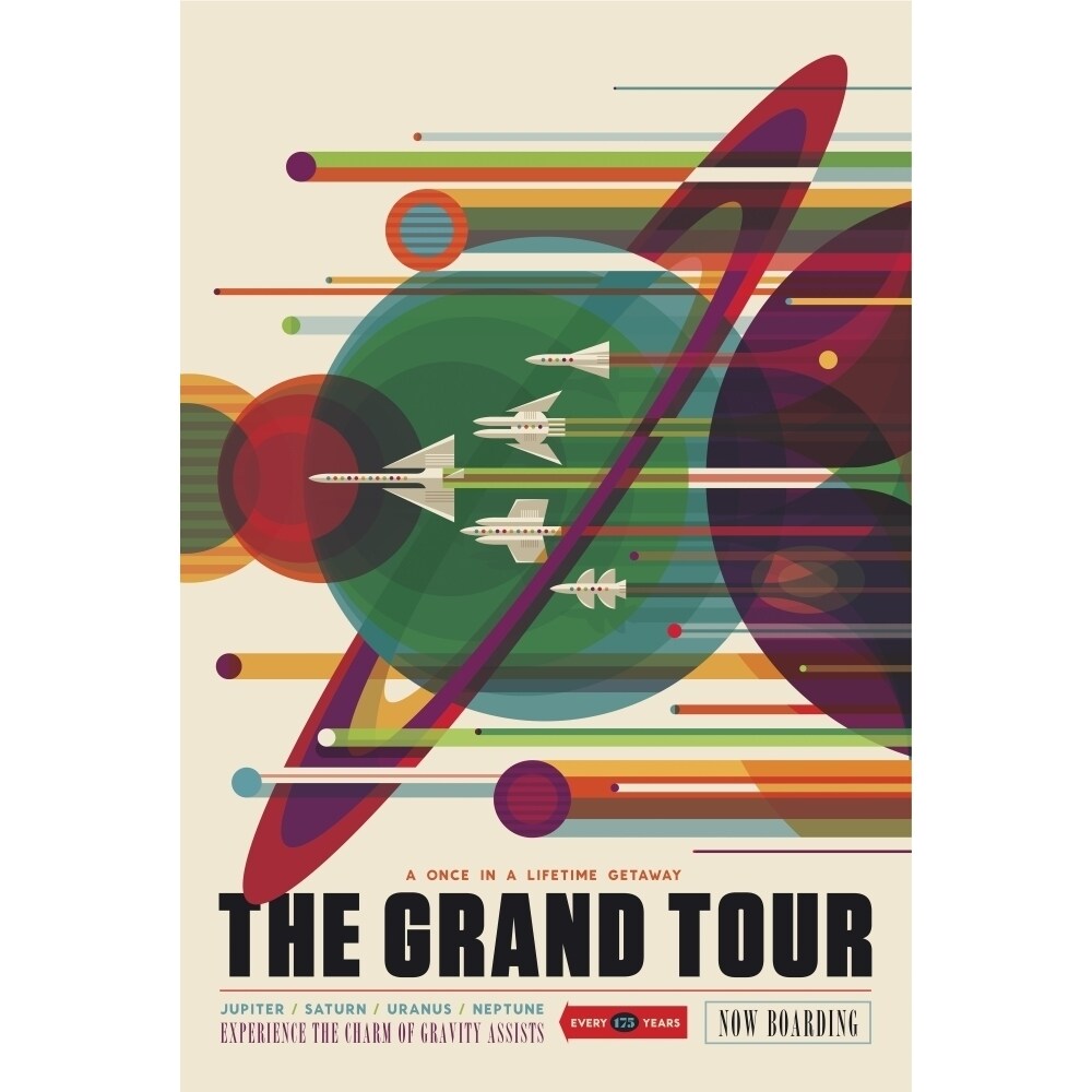 Retro Space Travel Poster Of A Solar System Grand Tour Aboard The Voyager Spacecraft Poster Print By Stocktrek Images