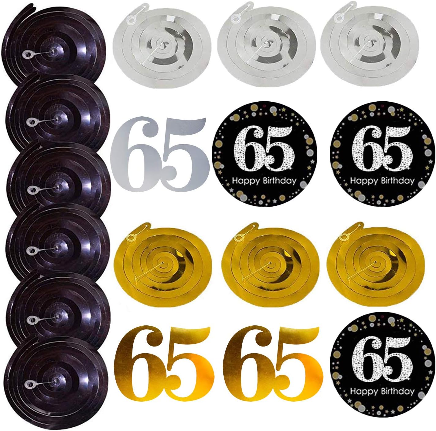 65th Birthday Party Decorations Set- Gold Glittery Cheers to 65 Years Banner,Poms,12Pcs Sparkling 65 Hanging Swirls for 65th Birthday Decorations 65 Years Old Party Supplies