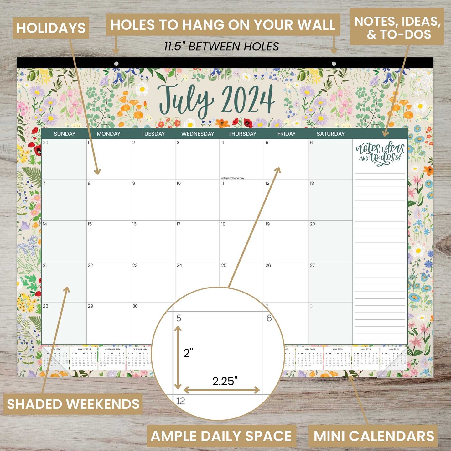 bloom daily planners 2024-25 Desk &#x26; Wall Calendar, 16&#x22; x 21&#x22;, Seasonal