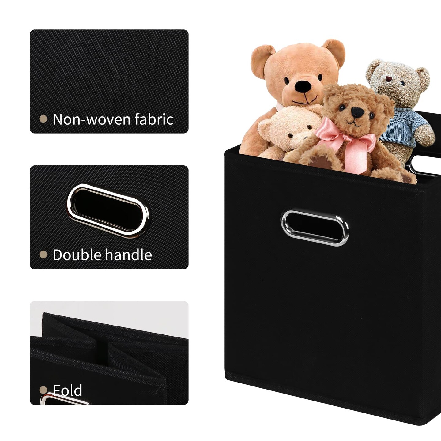 3 Pieces Black Fabric Cubes Storage Containers ,Foldable Storage Bins Cubes Organizer Baskets with Dual Handles for Shelf Closet ,(Black)