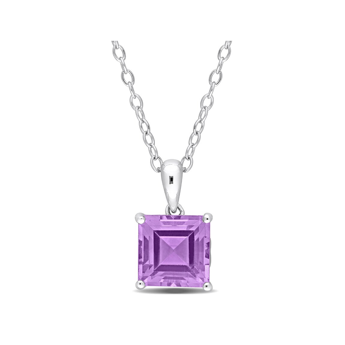 Gem And Harmony 2.25 Carat (ctw) Princess-Cut Amethyst Solitaire Pendant Necklace in Sterling Silver with Chain