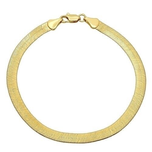 RM Unisex Real Gold Filled High Polish Finsh  Magic/Snake Chain Bracelet Flat Herringbone Chain Link Bracelet for Men Women