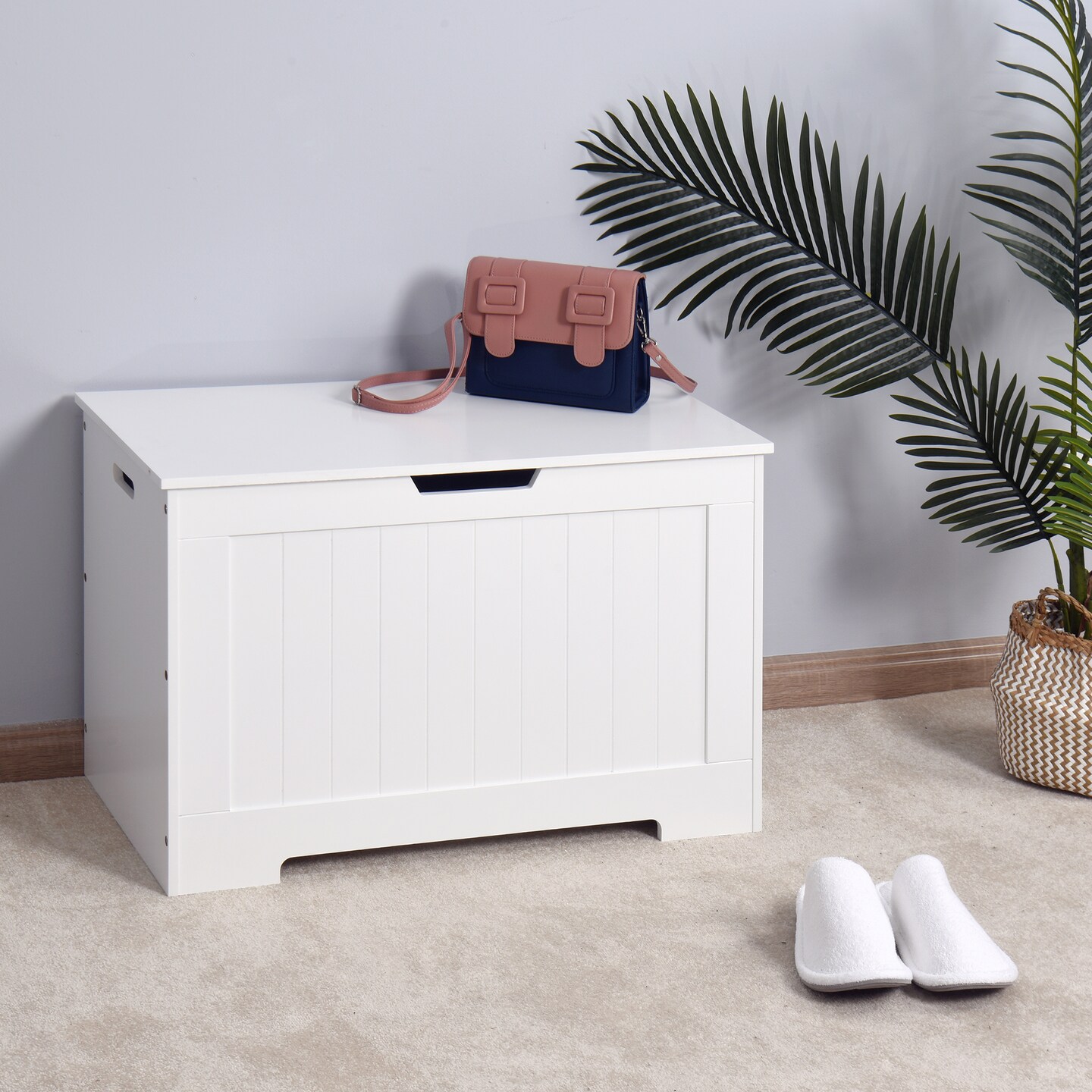 White Storage Chest/Bench with Safety Hinges | 32.9&#x27;L x 21.3&#x27;W x 4.8&#x27;H | Organize &#x26; Beautify Space