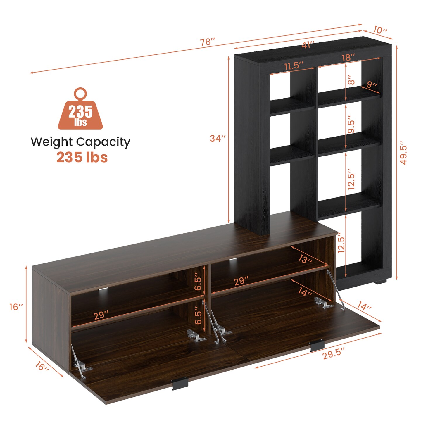 Costway 2-in-1 TV Stand Entertainment Center w/ 4-tier Bookcase Adjustable Shelf